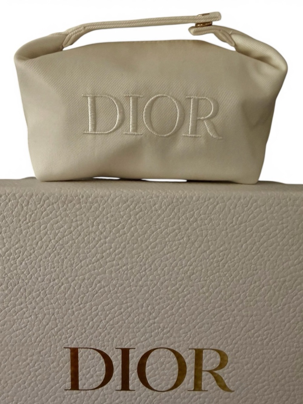 Dior White Cosmetic Bag Makeup Pouch Embroidered Logo Travel Case